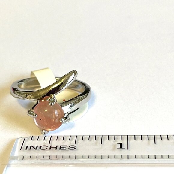 Vintage Pink Quartz Stone Ring Size 8 Silver Plated Round Wrap Geometric Modern - Picture 7 of 7